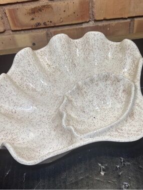 Vintage Clam Designed Beige Speckled Serving Platter Signed H&H